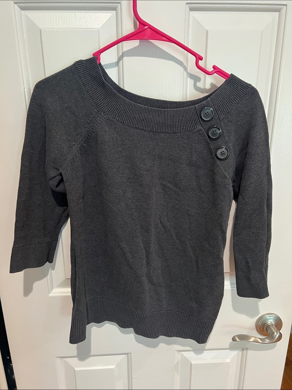 Women’s Grey Boatneck Sweater with Side Buttons